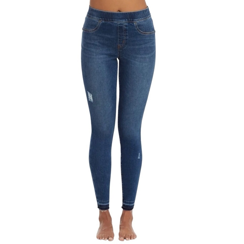 SPANX Distressed Denim High Rise Elastic Waist Jeggings‎ Women's Medium
